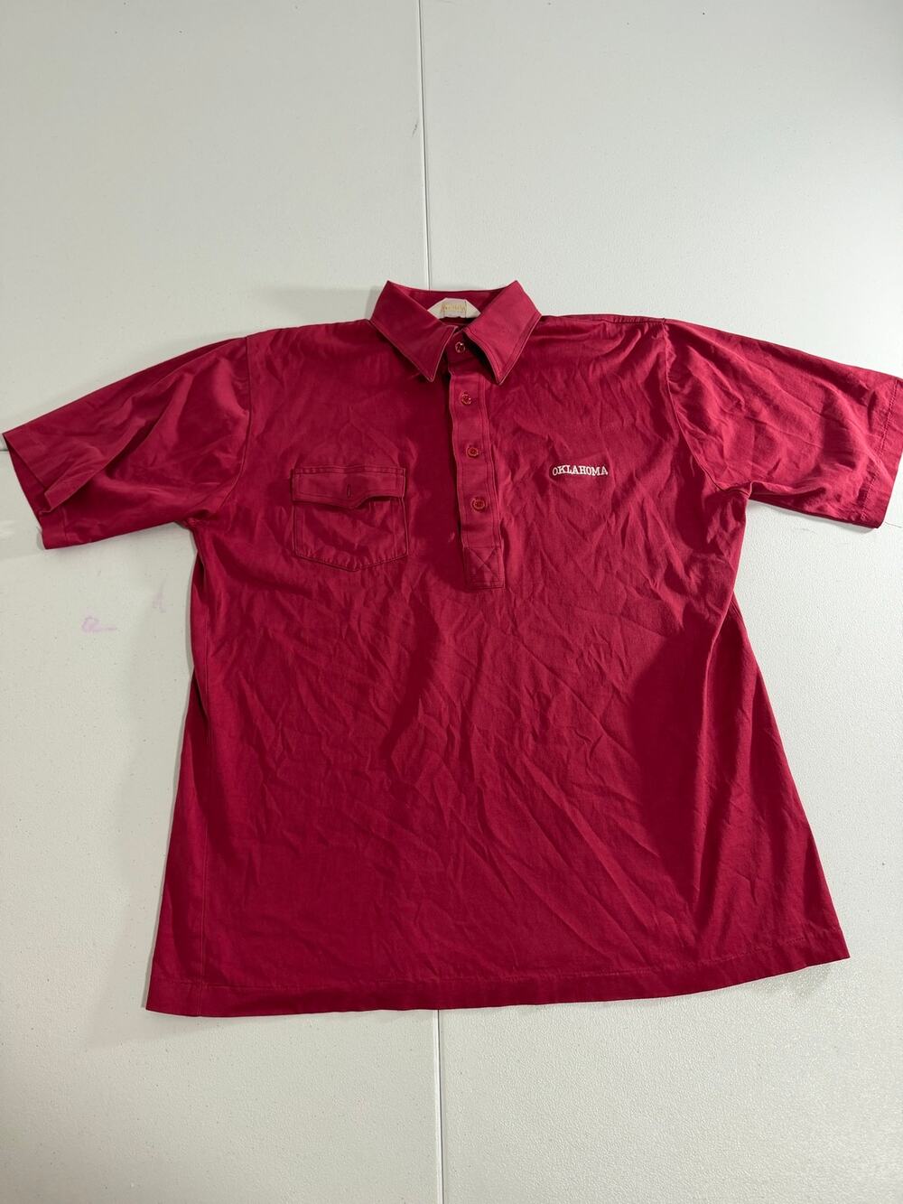 Vintage Oklahoma Sooners Polo Shirt Mens L Maroon Sahara Chest Pocket Retro